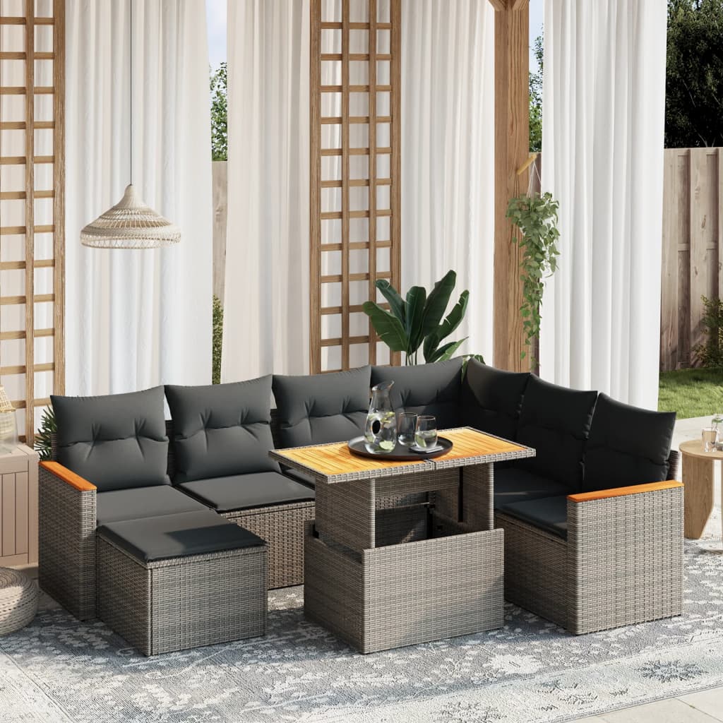 sofasæt til haven 8 dele med hynder polyrattan grå