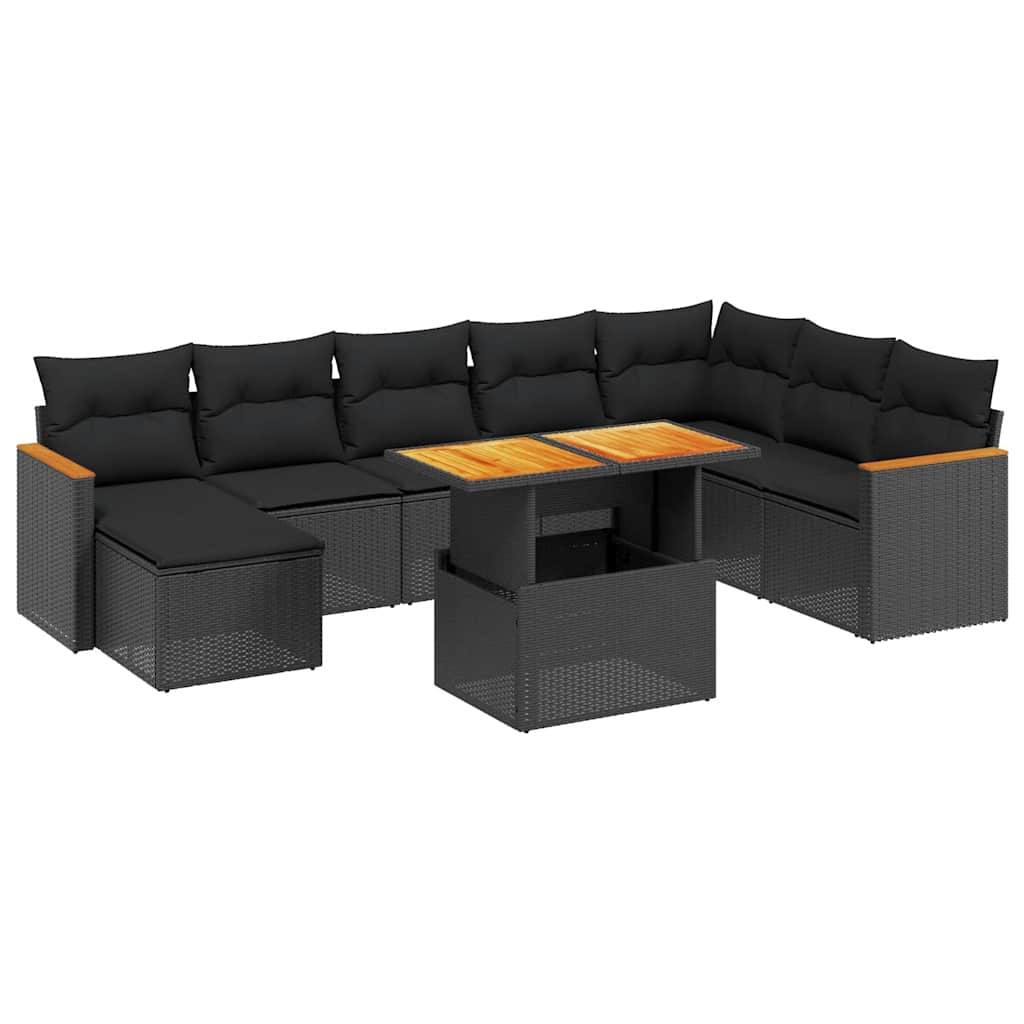 sofasæt til haven 9 dele med hynder polyrattan sort