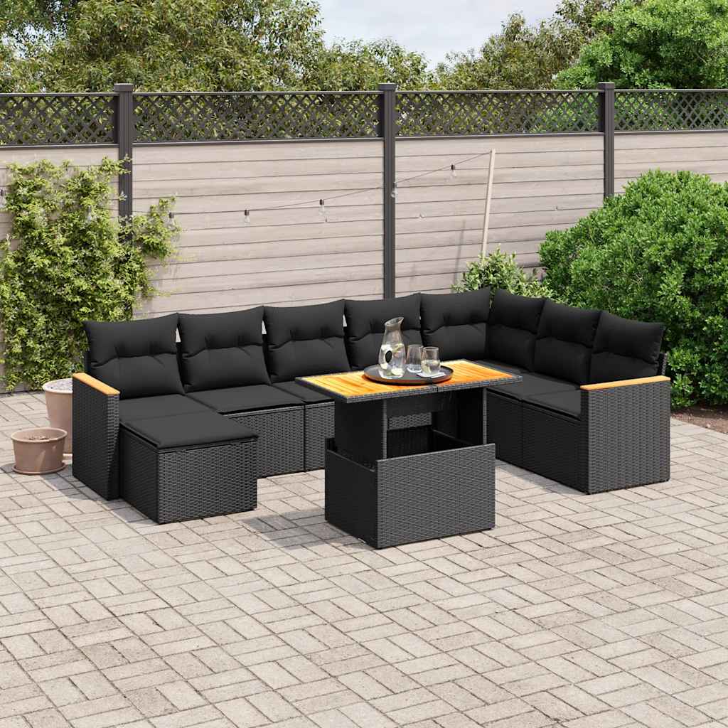 sofasæt til haven 9 dele med hynder polyrattan sort