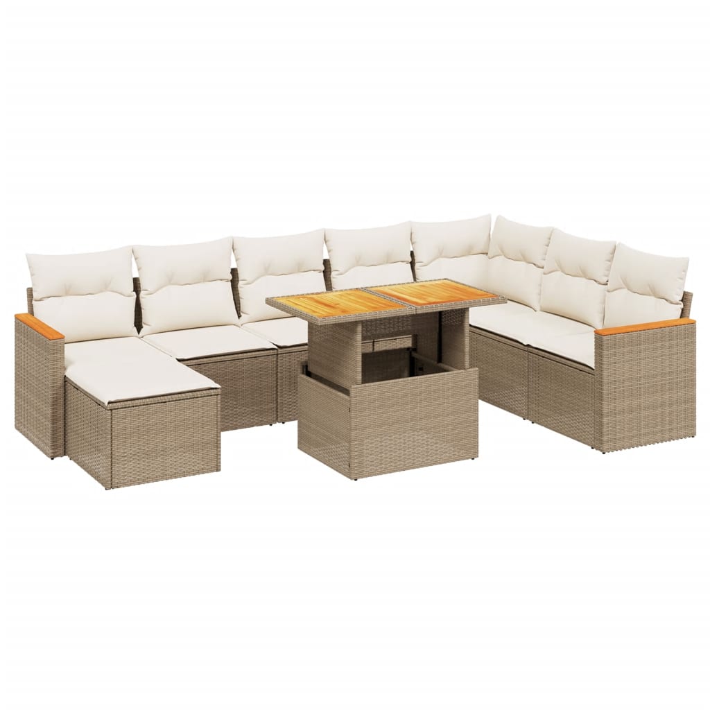 sofasæt til haven 9 dele med hynder polyrattan beige