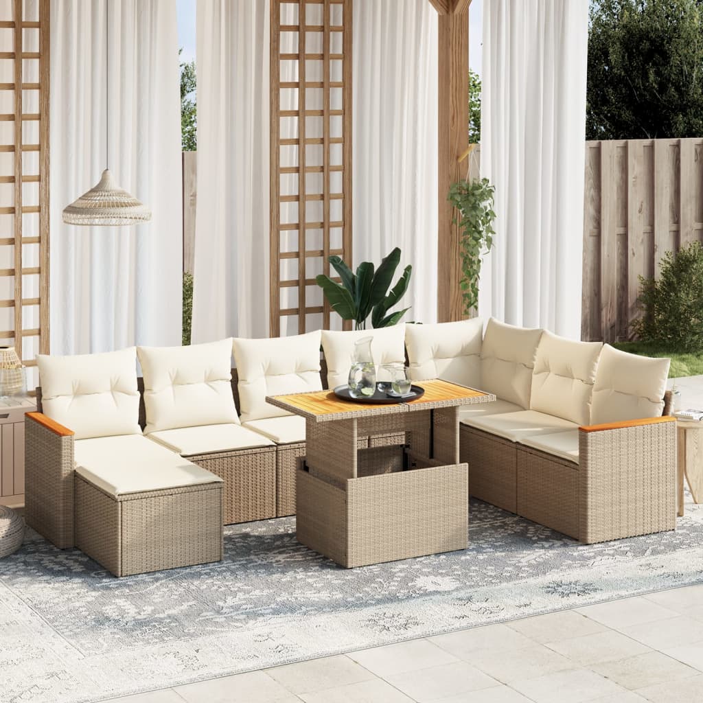 sofasæt til haven 9 dele med hynder polyrattan beige