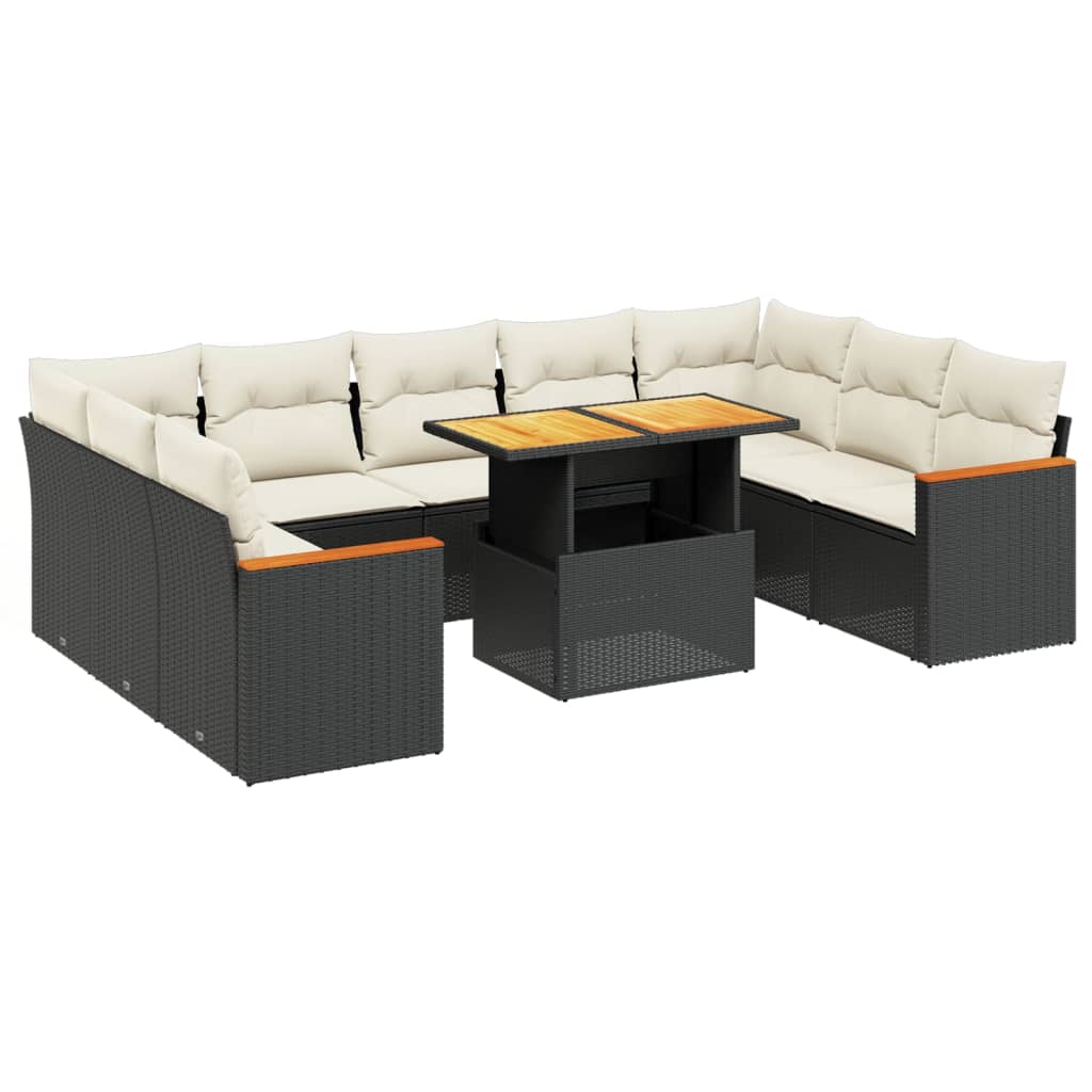 sofasæt til haven 10 dele med hynder polyrattan sort