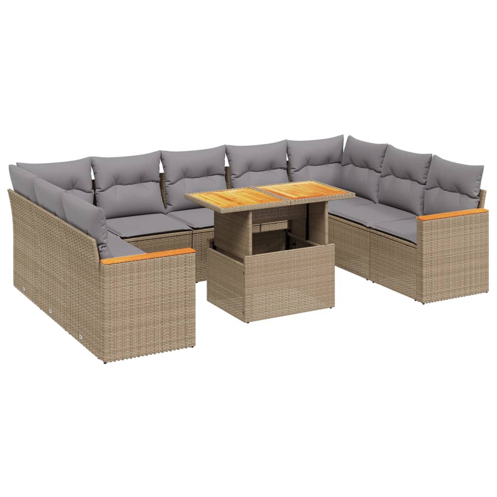 sofasæt til haven 10 dele med hynder polyrattan beige
