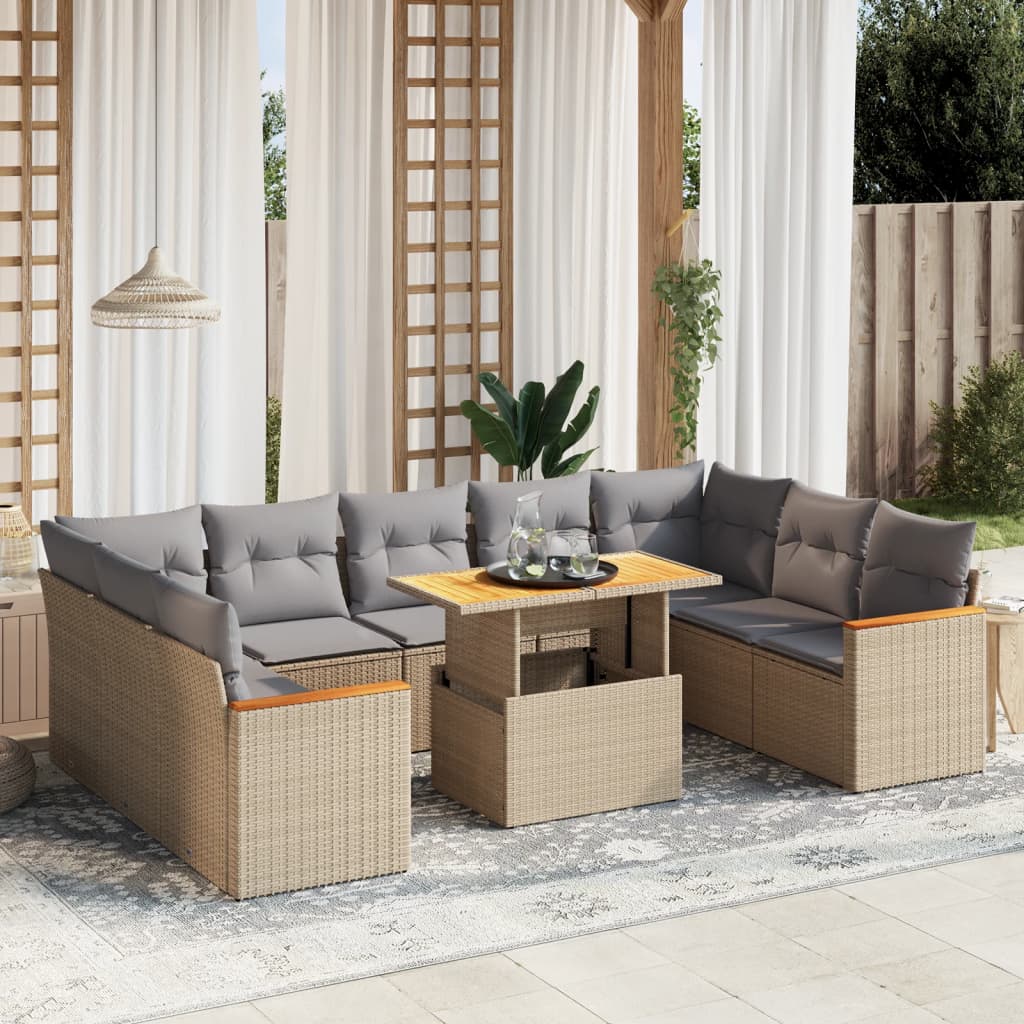 sofasæt til haven 10 dele med hynder polyrattan beige