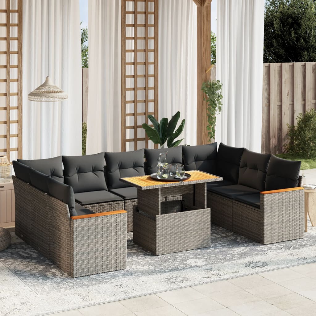 sofasæt til haven 10 dele med hynder polyrattan grå