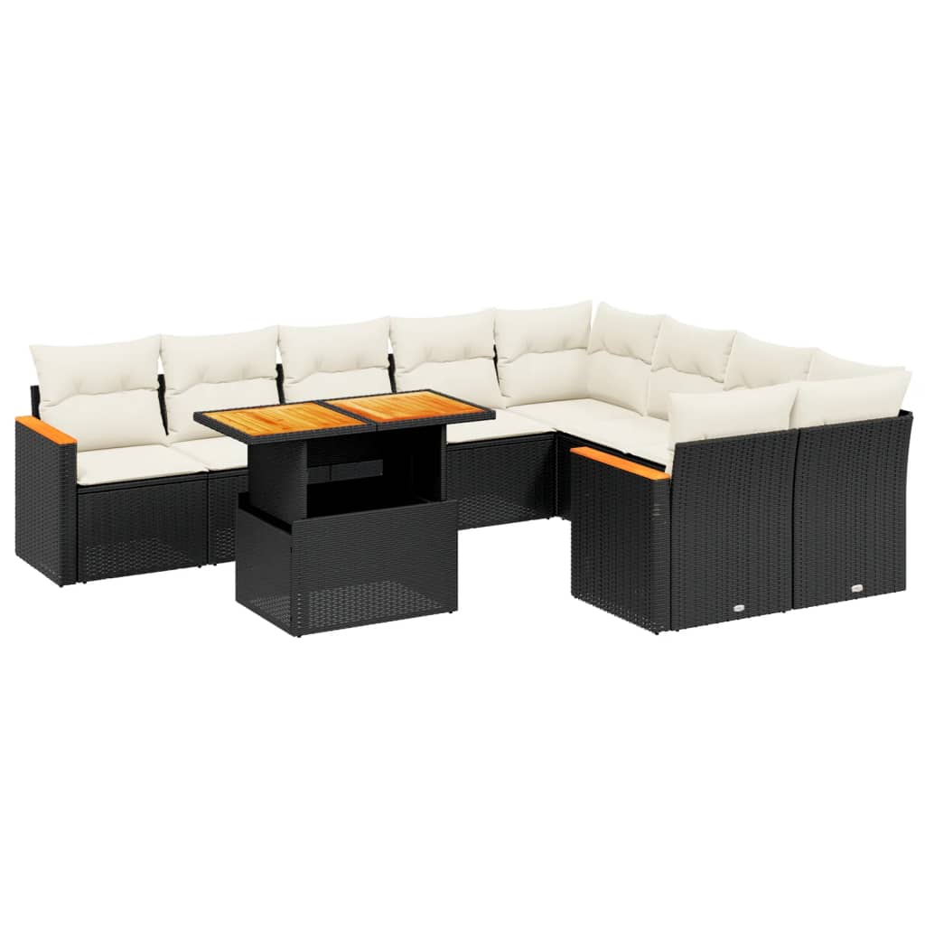sofasæt til haven 10 dele med hynder polyrattan sort