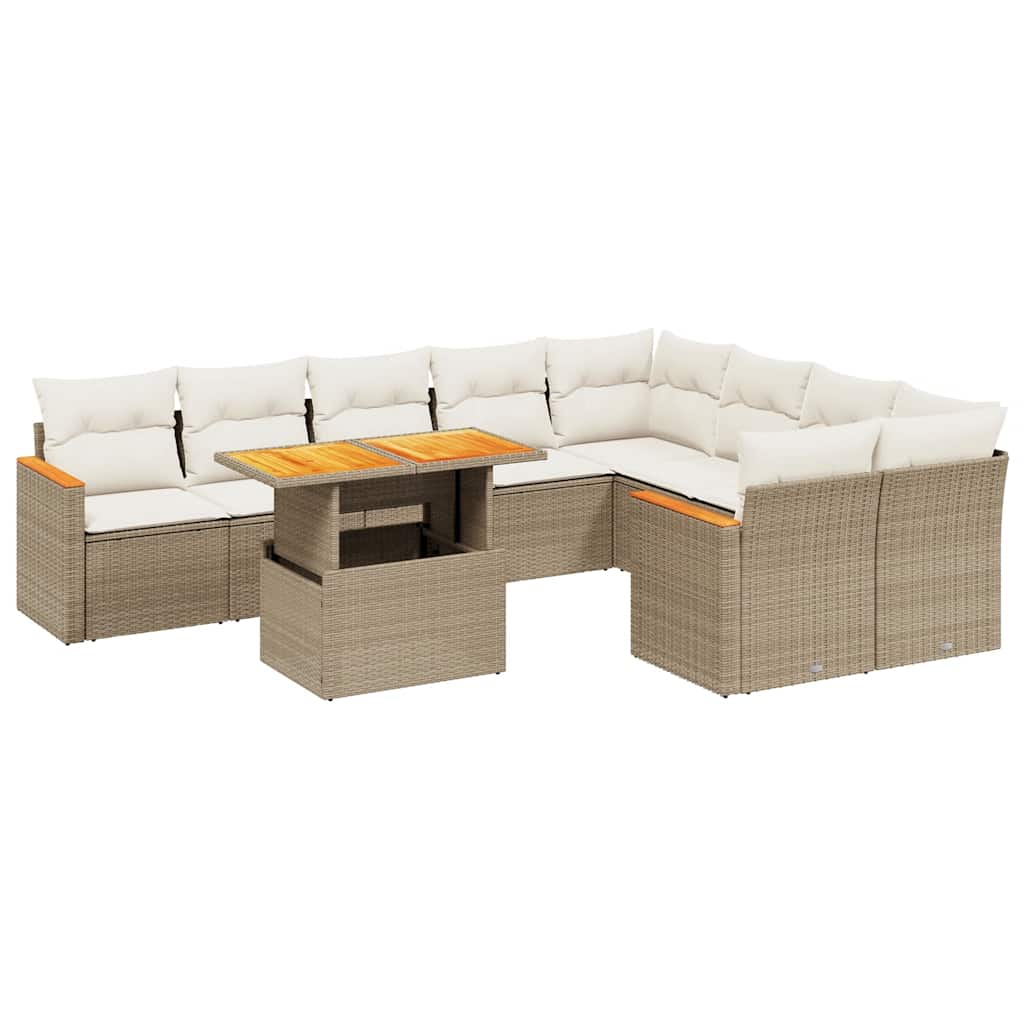 sofasæt til haven 10 dele med hynder polyrattan beige
