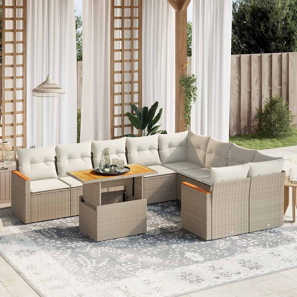 sofasæt til haven 10 dele med hynder polyrattan beige