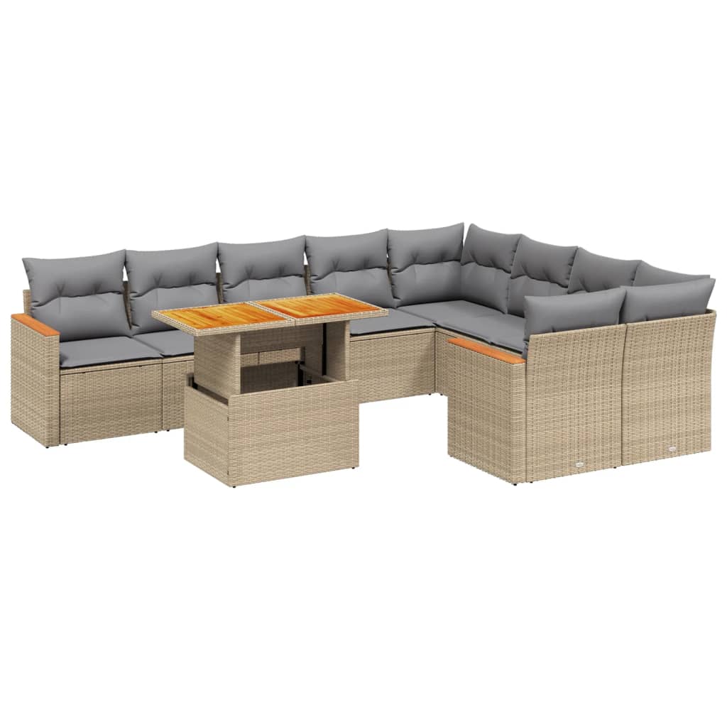 sofasæt til haven 10 dele med hynder polyrattan beige