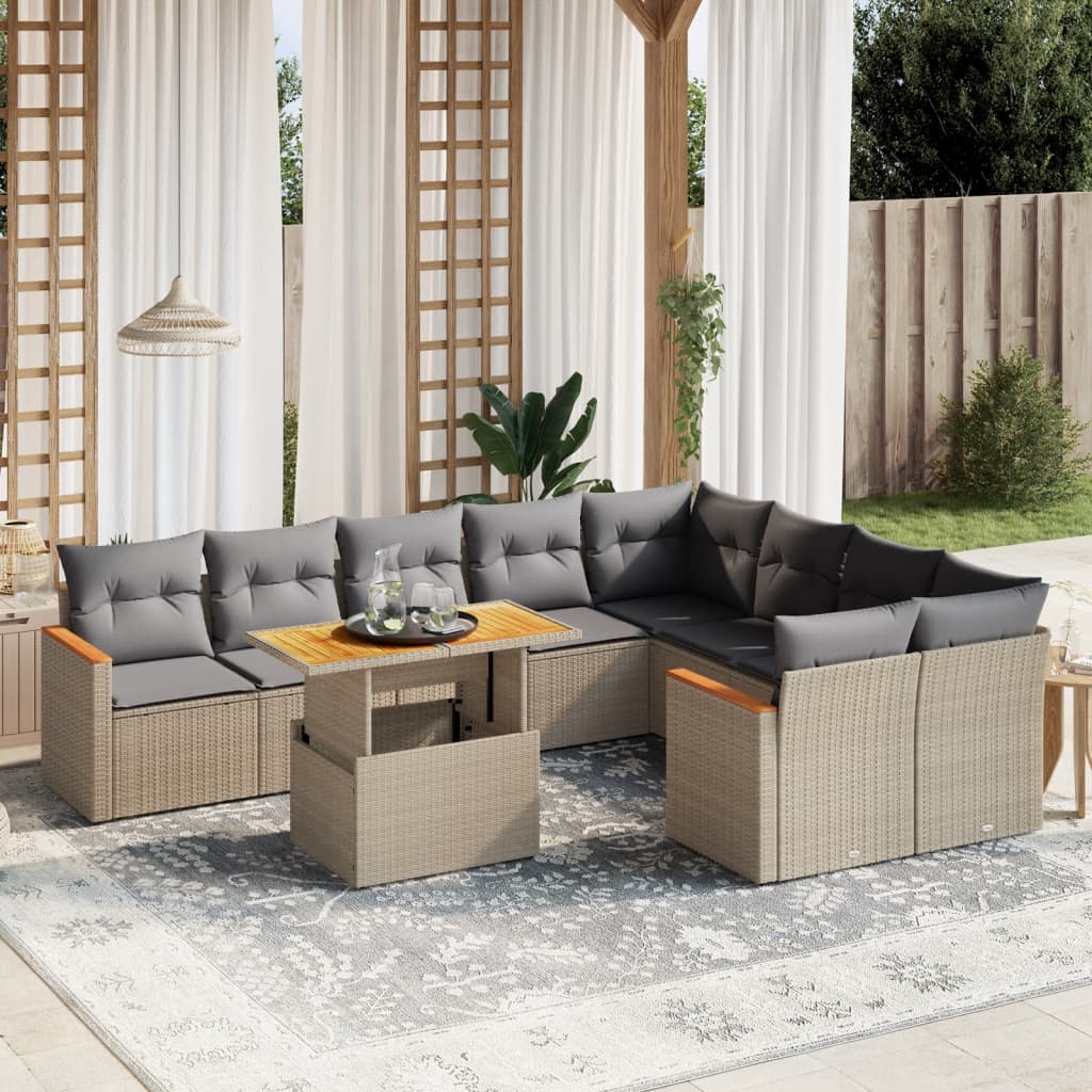 sofasæt til haven 10 dele med hynder polyrattan beige