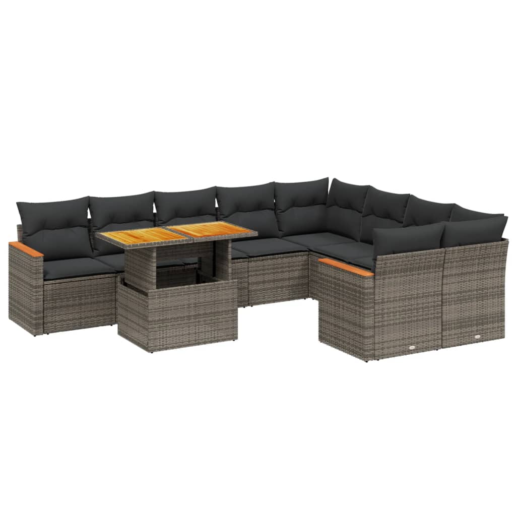 sofasæt til haven 10 dele med hynder polyrattan grå