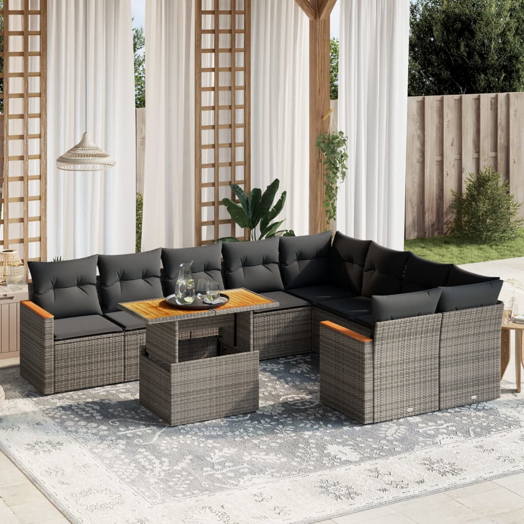 sofasæt til haven 10 dele med hynder polyrattan grå