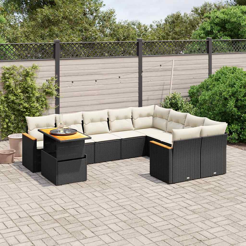sofasæt til haven 10 dele med hynder polyrattan sort