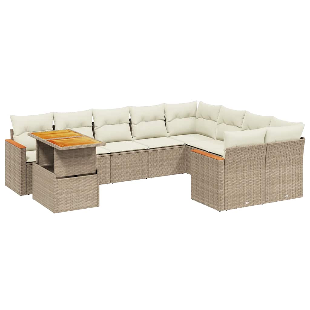 sofasæt til haven 10 dele med hynder polyrattan beige