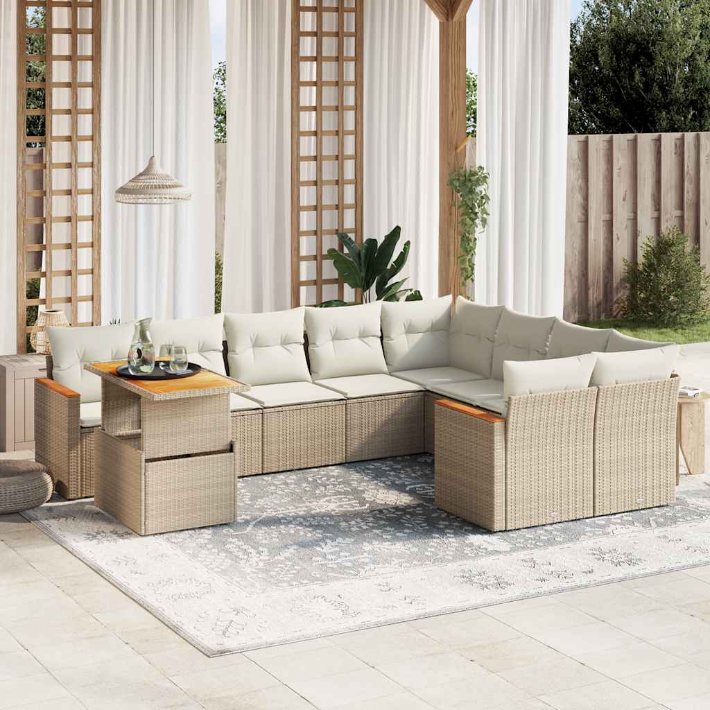 sofasæt til haven 10 dele med hynder polyrattan beige