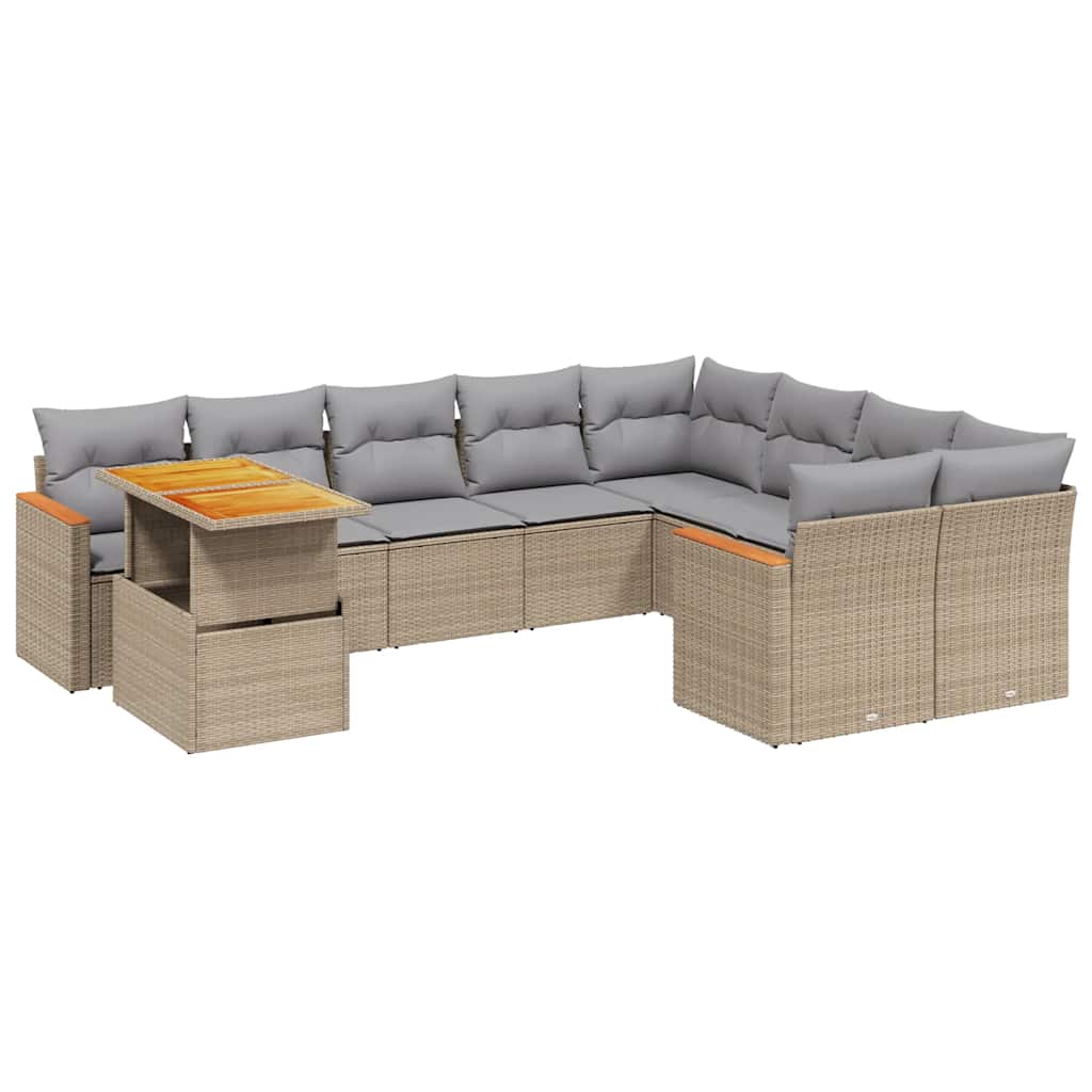 sofasæt til haven 10 dele med hynder polyrattan beige