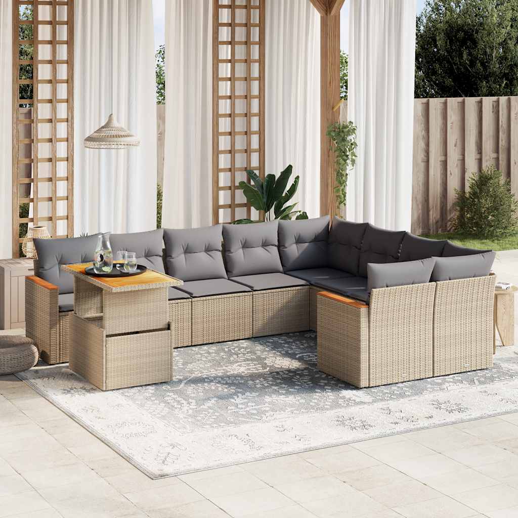 sofasæt til haven 10 dele med hynder polyrattan beige