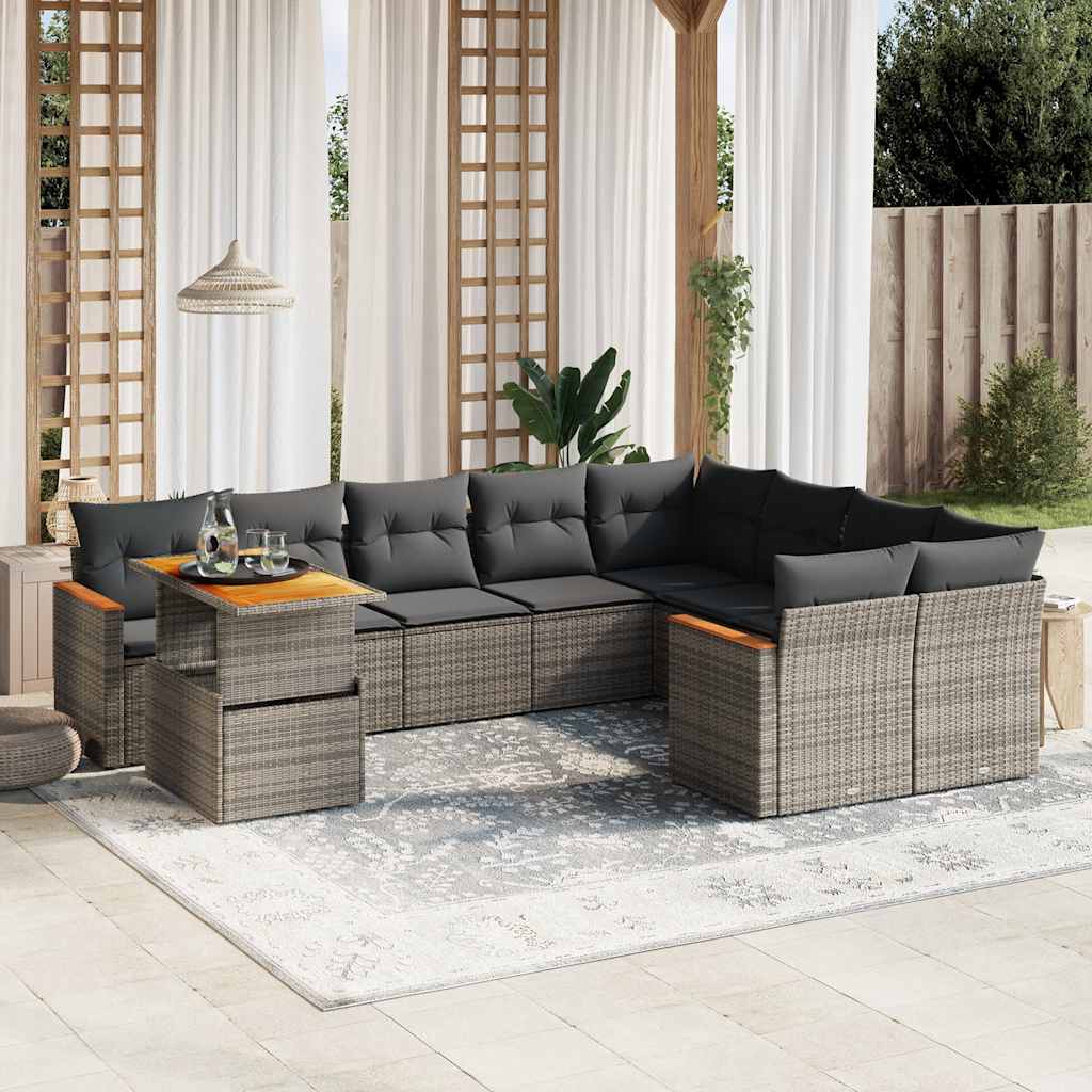 sofasæt til haven 10 dele med hynder polyrattan grå