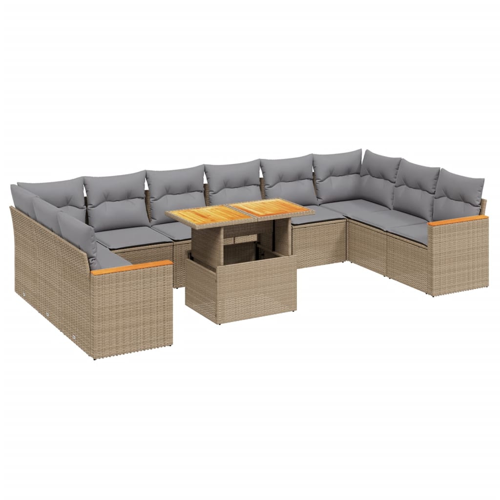 sofasæt til haven 11 dele med hynder polyrattan beige