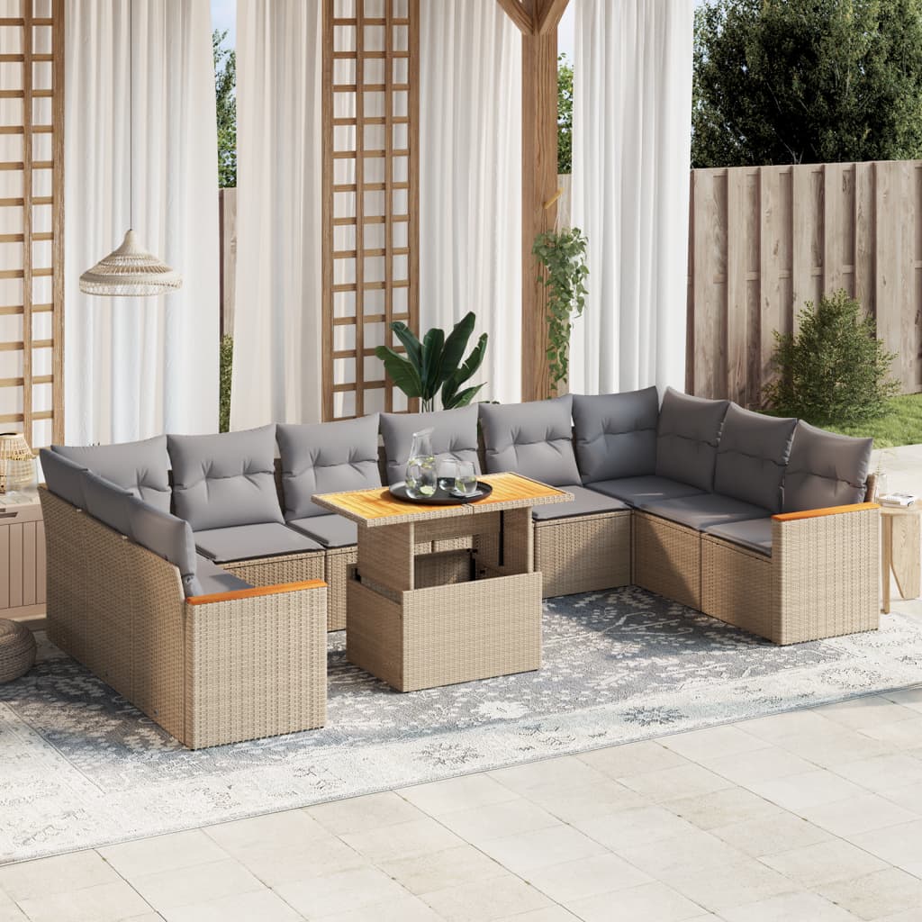 sofasæt til haven 11 dele med hynder polyrattan beige