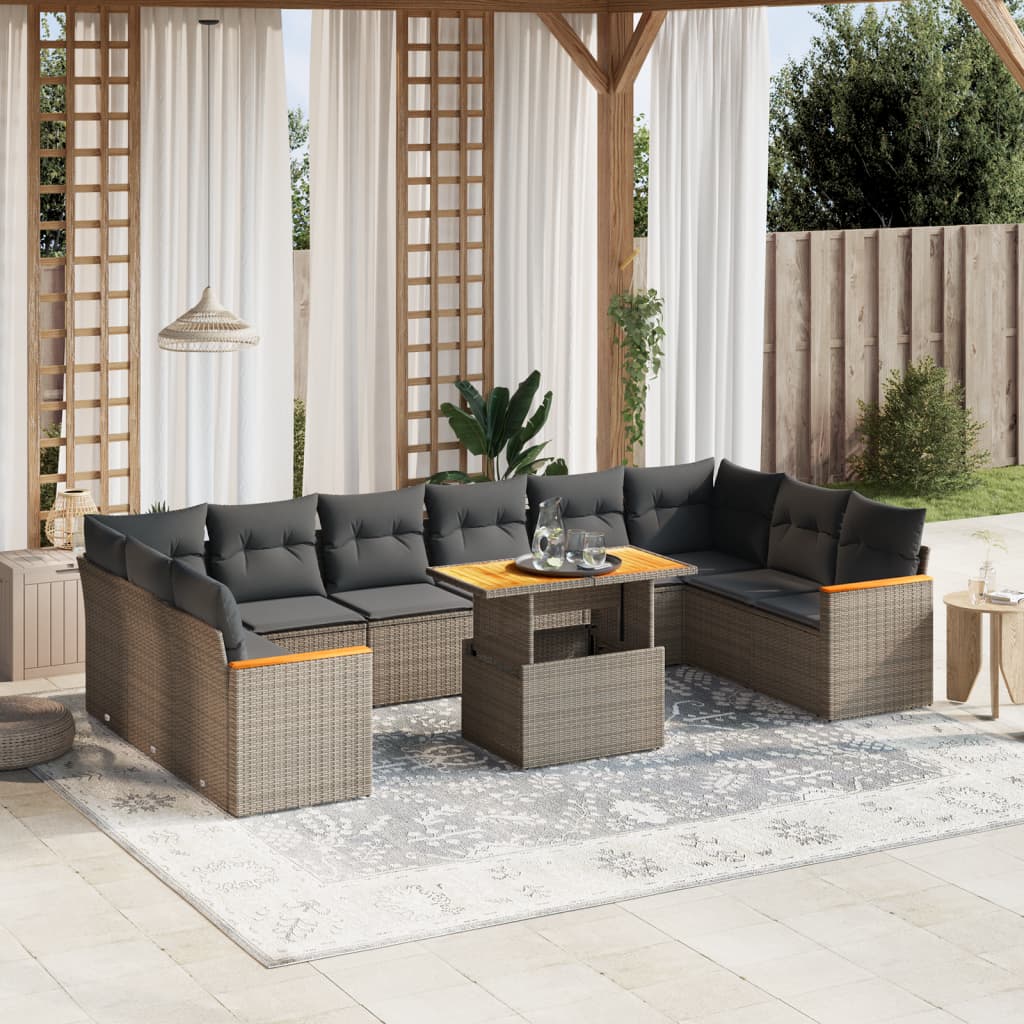 loungesæt til haven 11 dele med hynder polyrattan grå
