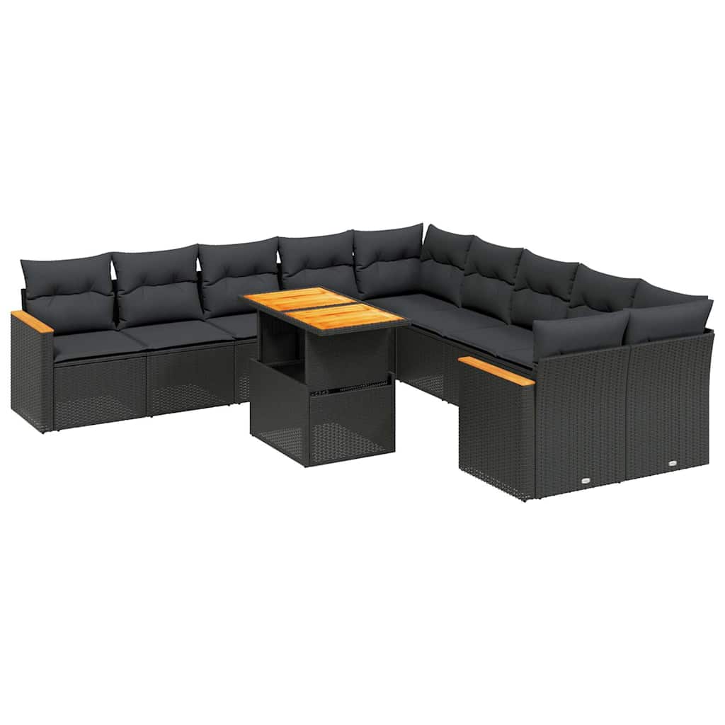 sofasæt til haven 11 dele med hynder polyrattan sort