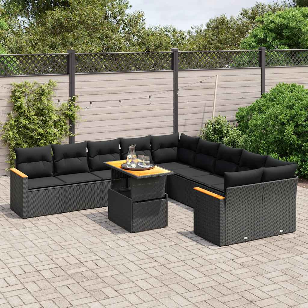 sofasæt til haven 11 dele med hynder polyrattan sort