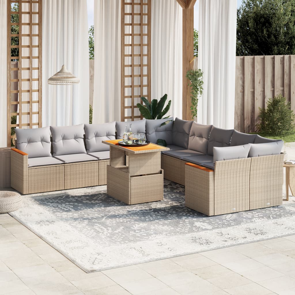 sofasæt til haven 11 dele med hynder polyrattan beige