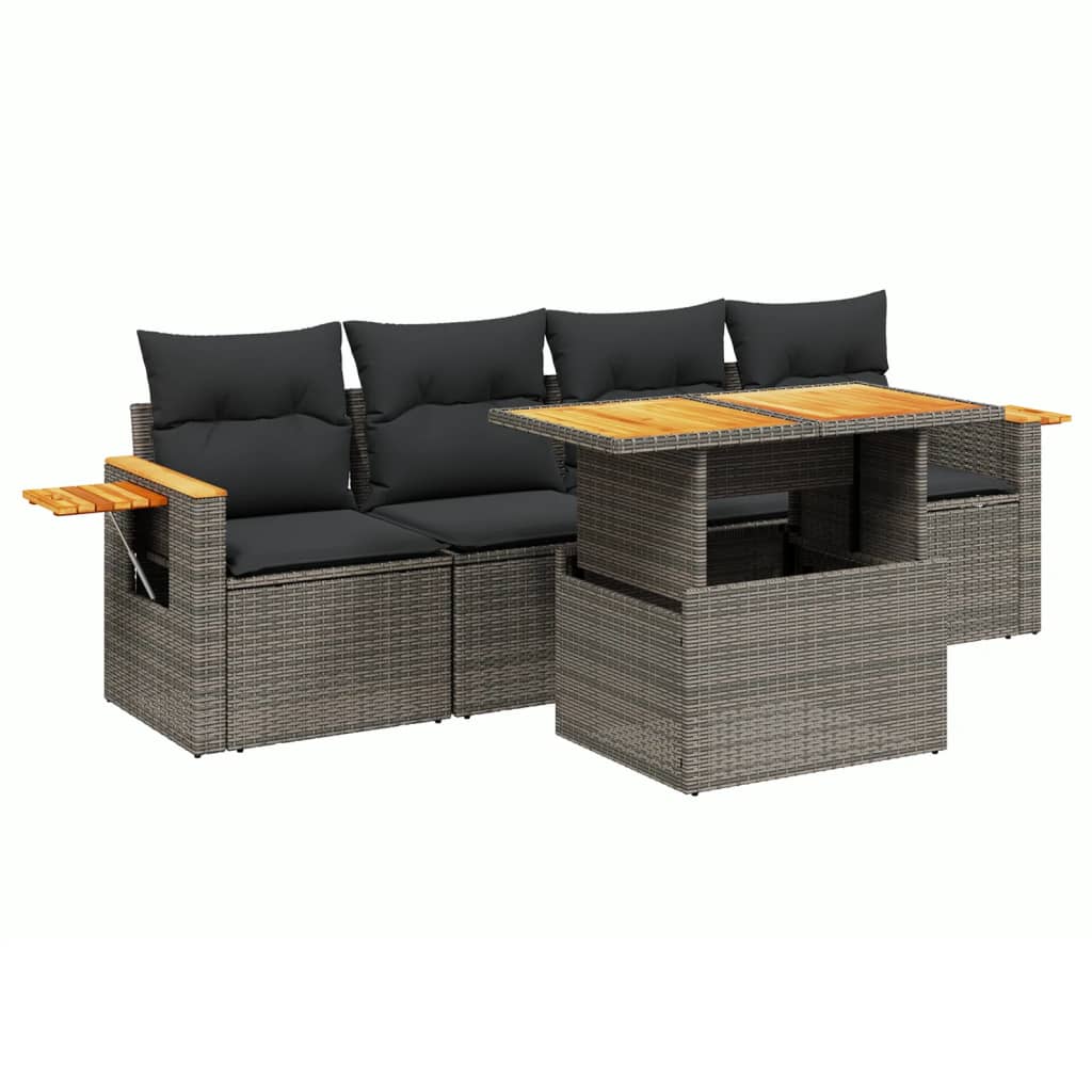 sofasæt 5 dele med hynder polyrattan grå