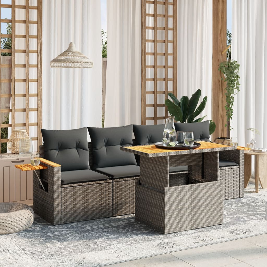 sofasæt 5 dele med hynder polyrattan grå