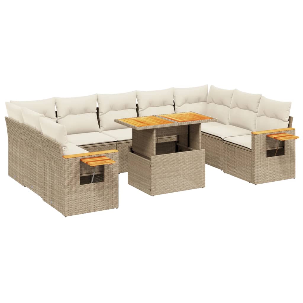sofasæt til haven 10 dele med hynder polyrattan beige