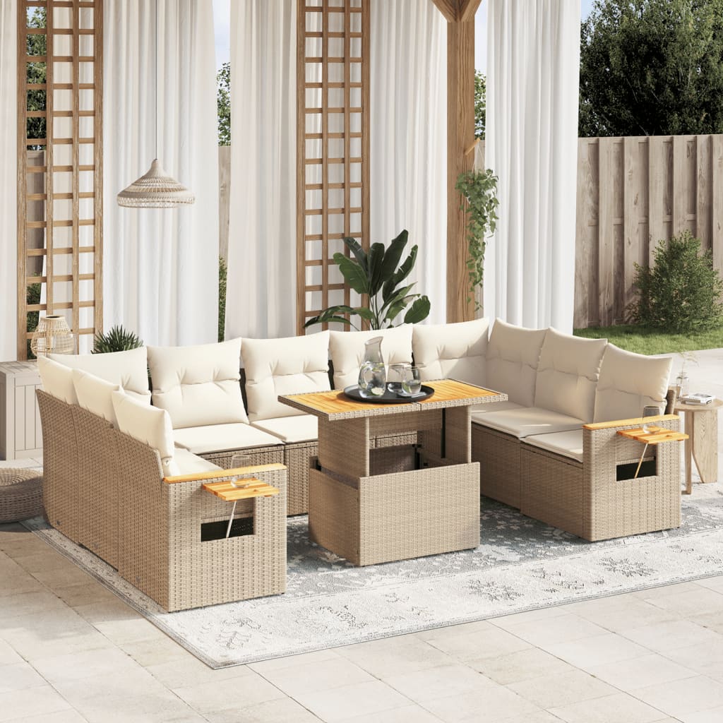 sofasæt til haven 10 dele med hynder polyrattan beige