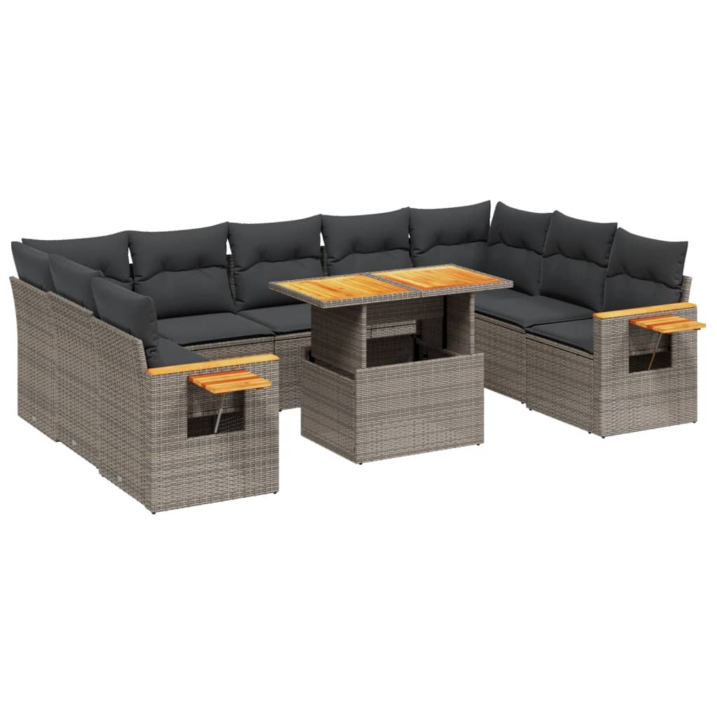 sofasæt til haven 10 dele med hynder polyrattan grå
