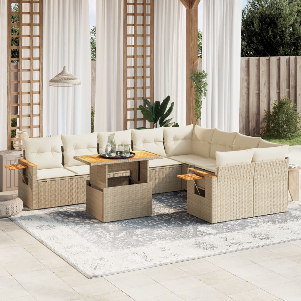 sofasæt til haven 10 dele med hynder polyrattan beige