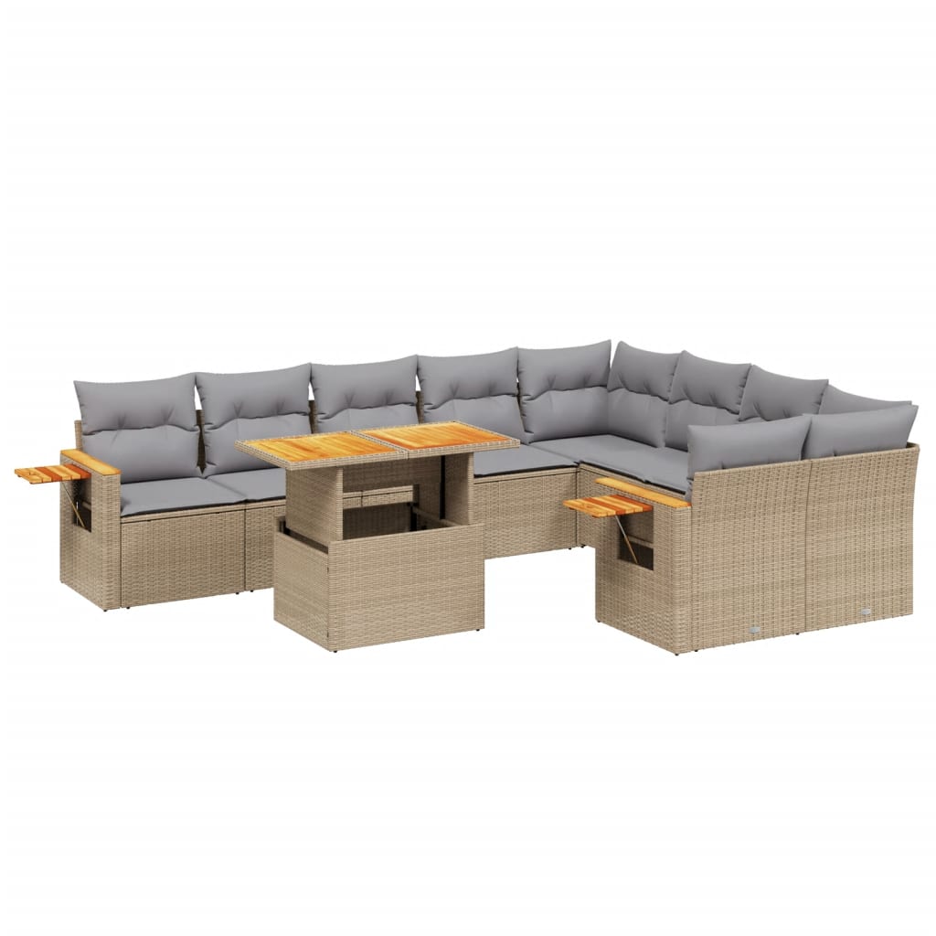 sofasæt til haven 10 dele med hynder polyrattan beige