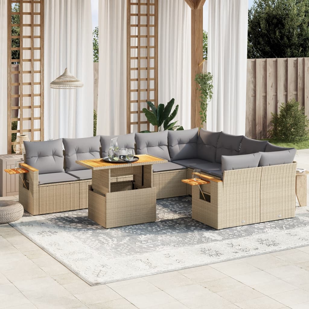 sofasæt til haven 10 dele med hynder polyrattan beige