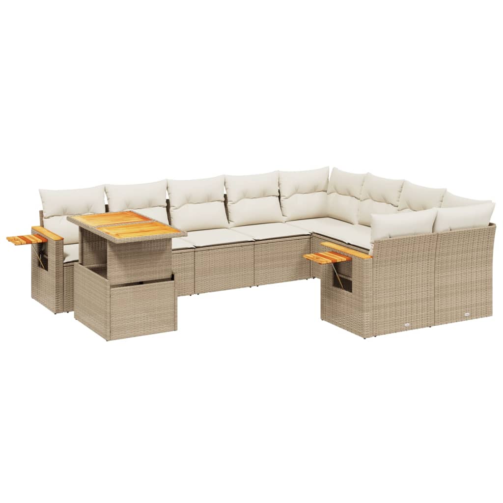 sofasæt til haven 10 dele med hynder polyrattan beige