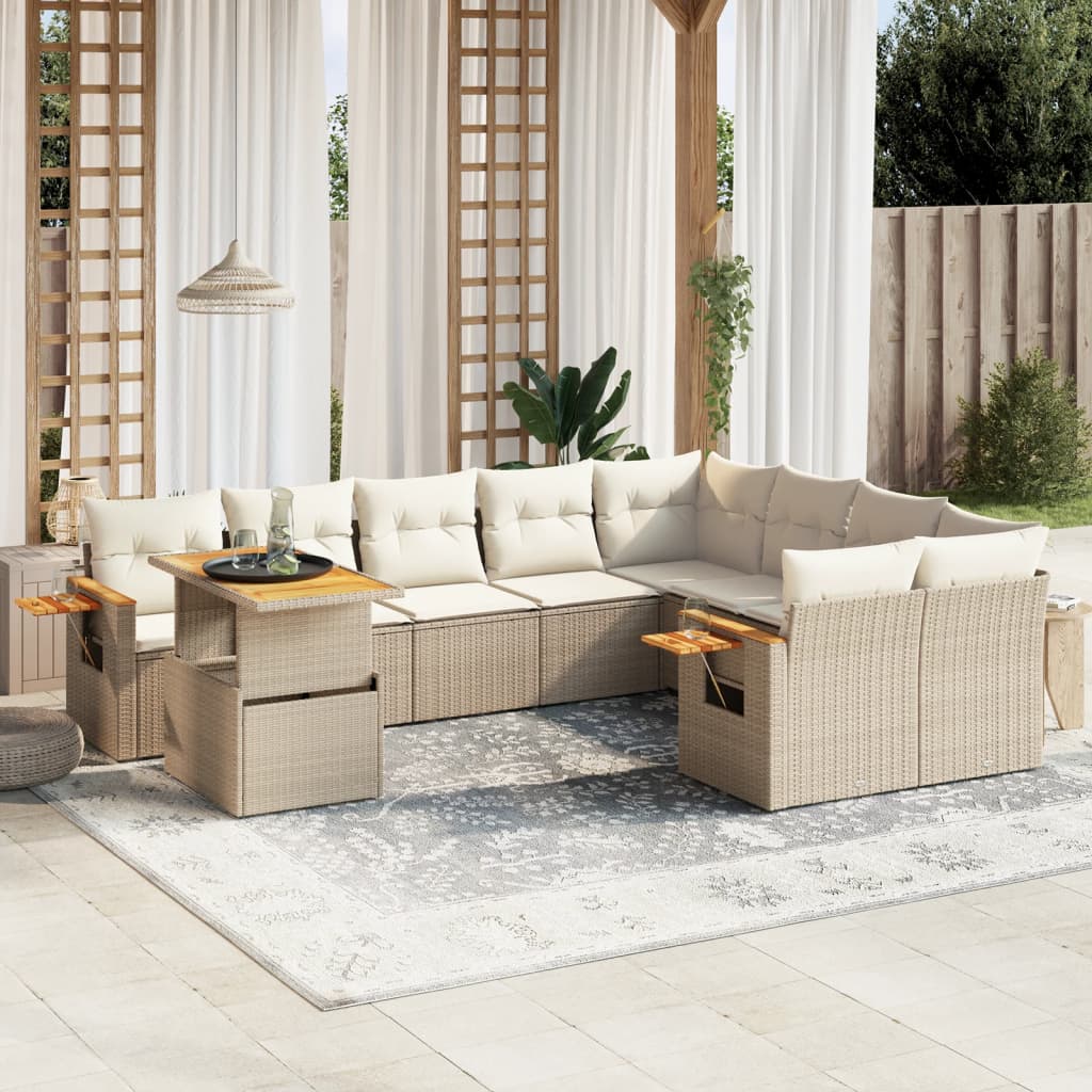 sofasæt til haven 10 dele med hynder polyrattan beige
