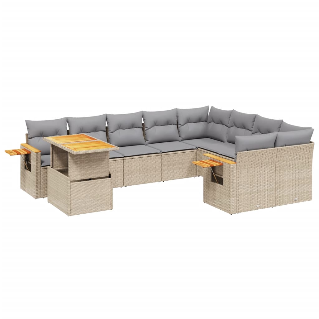 sofasæt til haven 10 dele med hynder polyrattan beige