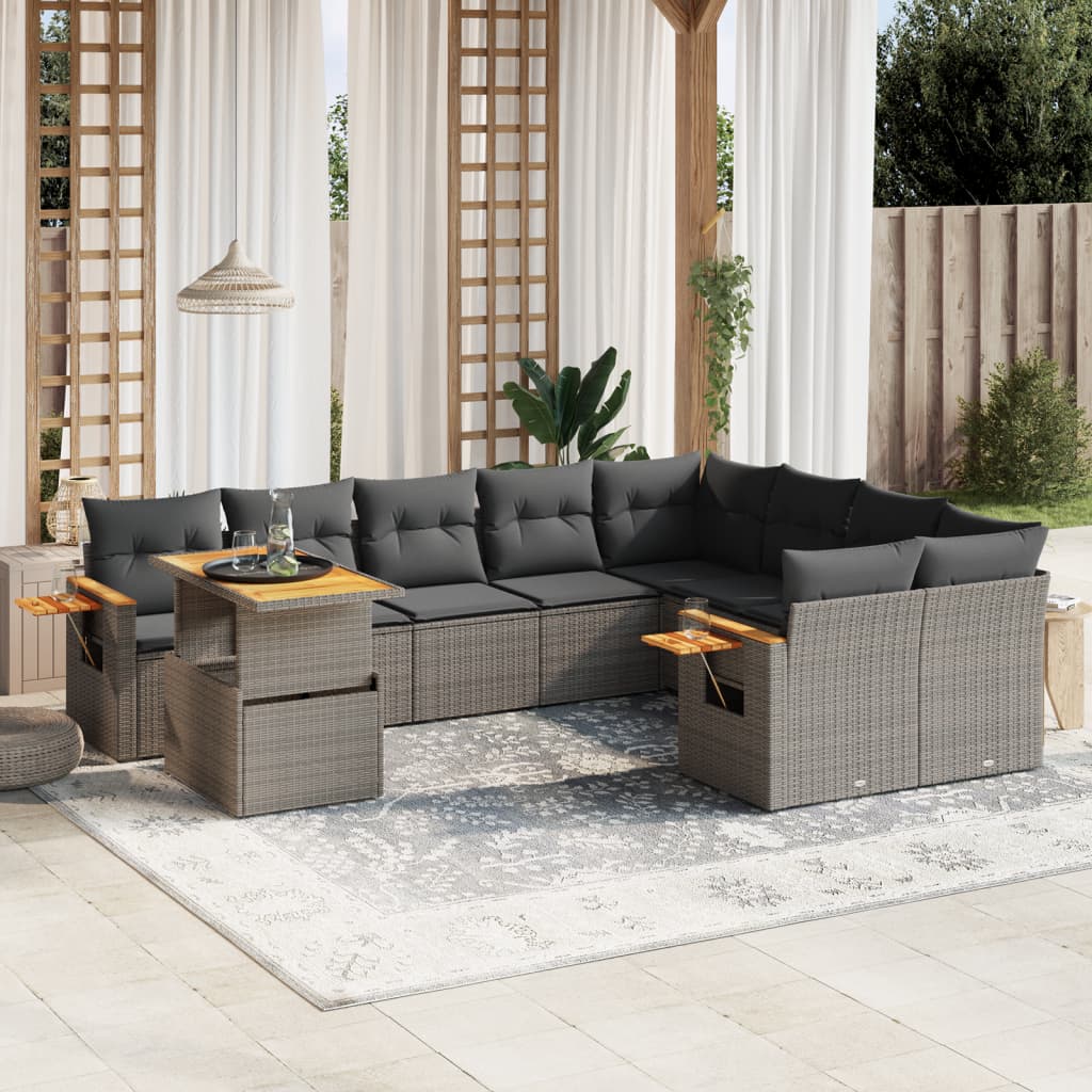 sofasæt til haven 10 dele med hynder polyrattan grå