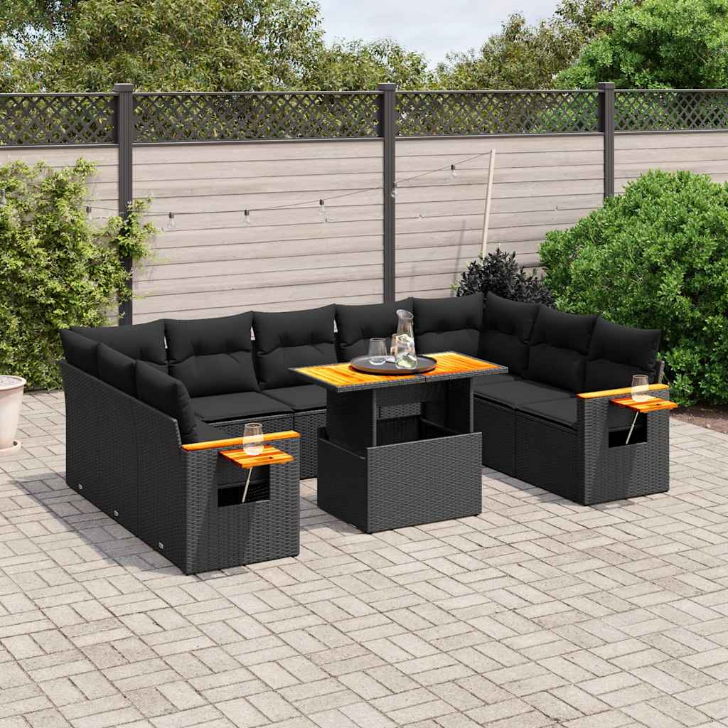 sofasæt til haven 11 dele med hynder polyrattan sort