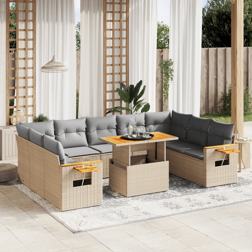 sofasæt til haven 11 dele med hynder polyrattan beige