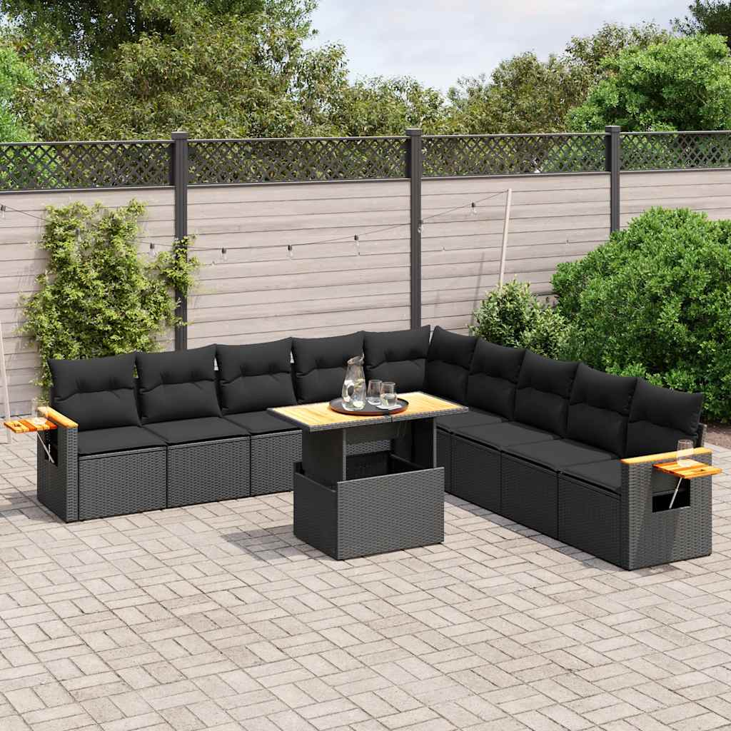 sofasæt til haven 11 dele med hynder polyrattan sort
