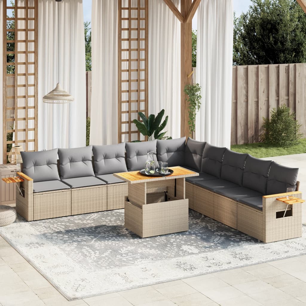 sofasæt til haven 11 dele med hynder polyrattan beige
