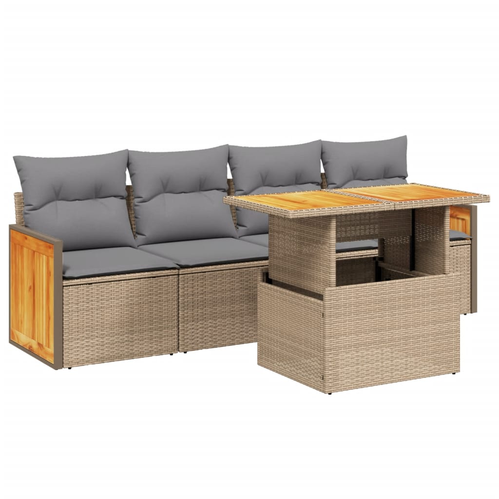 sofasæt til haven 5 dele med hynder polyrattan beige