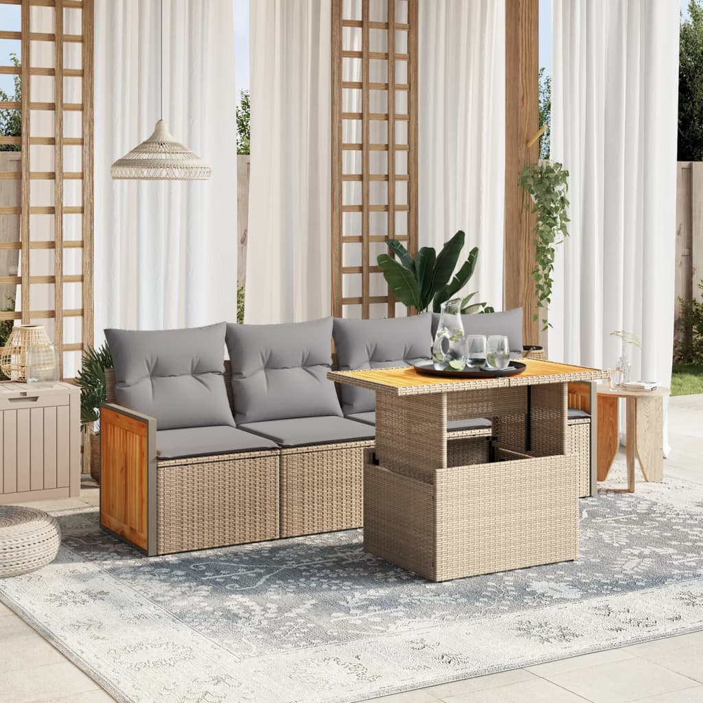 sofasæt til haven 5 dele med hynder polyrattan beige