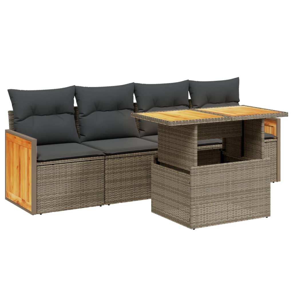 sofasæt 5 dele med hynder polyrattan grå