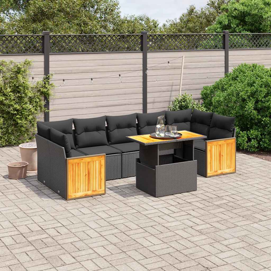 sofasæt til haven 8 dele med hynder polyrattan sort