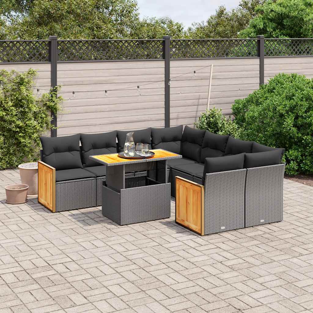 sofasæt til haven 9 dele med hynder polyrattan sort