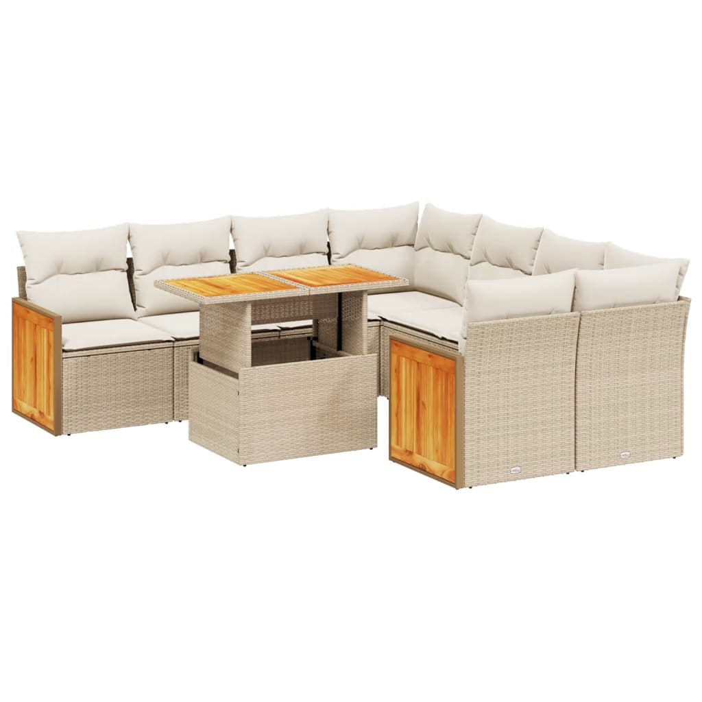 sofasæt til haven 9 dele med hynder polyrattan beige